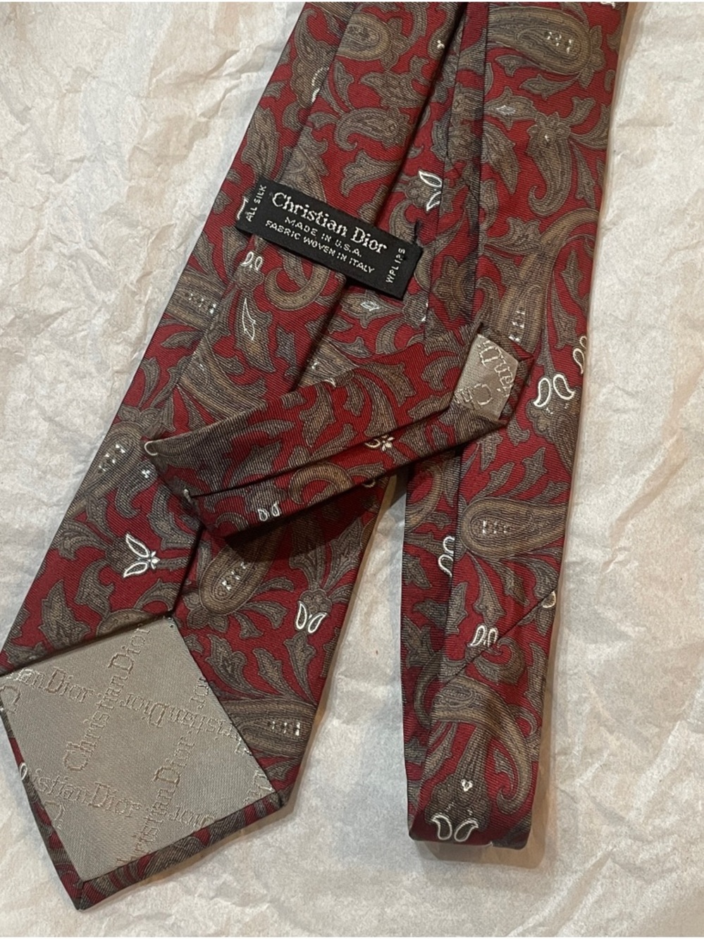 Dior Red and Brown Paisley Silk Tie